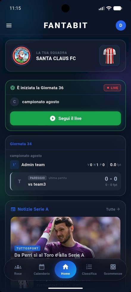 Schermata app FantaBit
